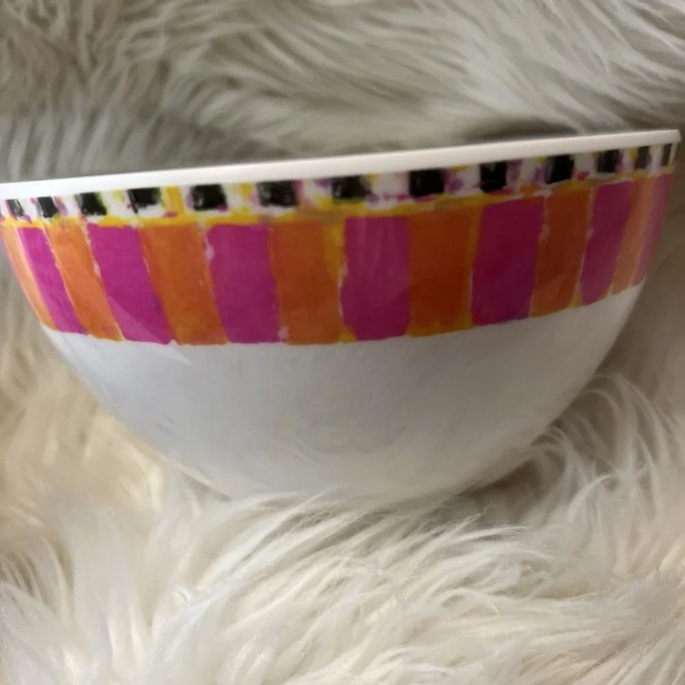 MacKenzie-Childs Melamine Nesting Bowls Courtly Check Pink Orange Set of 2